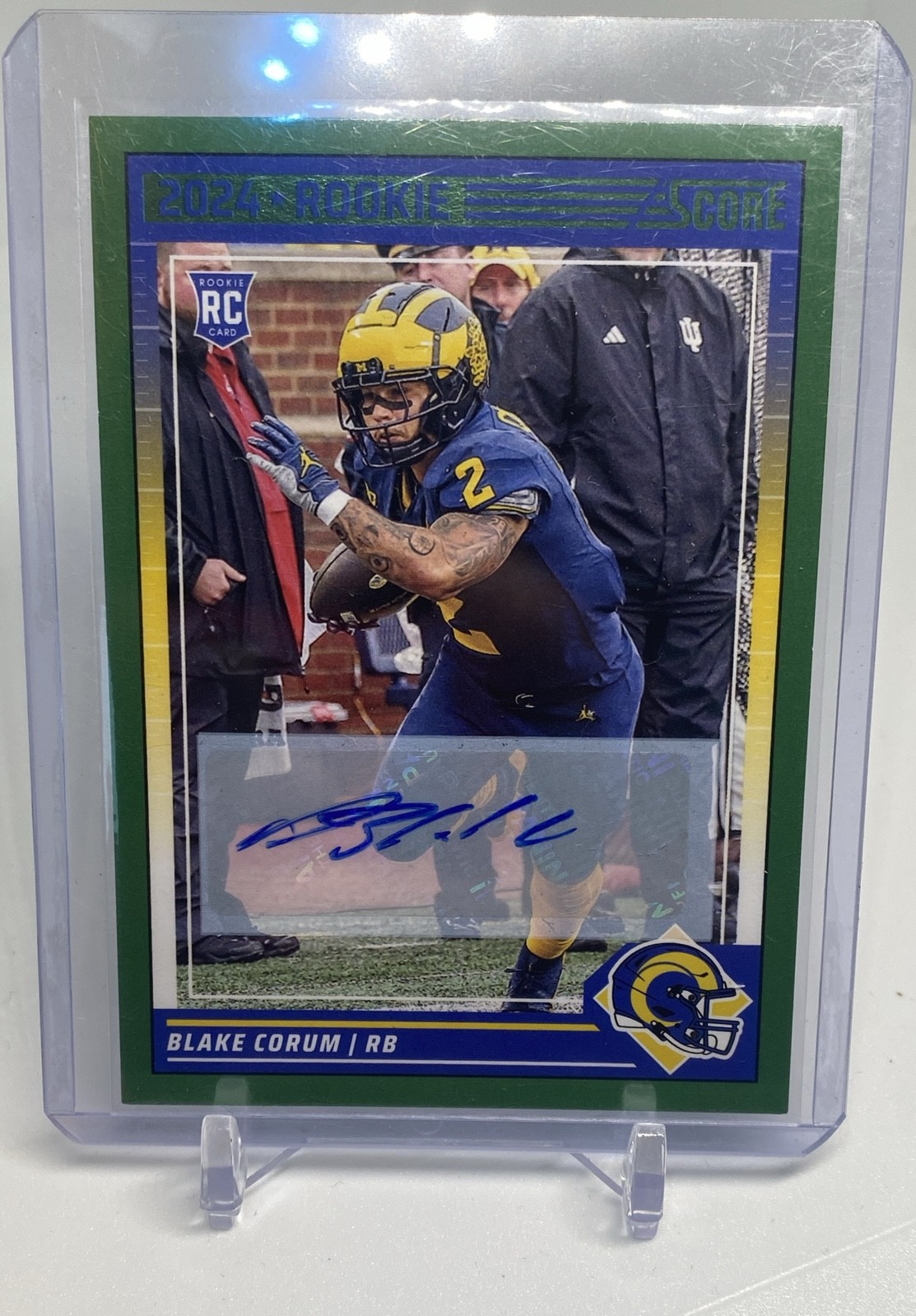 2024 Score - Rookies Blake Corum #389 Green Signatures (AU, RC)