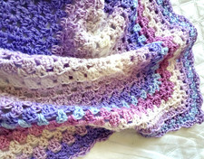 CROCHET BABY BLANKET AFGHAN GRANNY SQUARE 29"x 29" WHITE LILAC BLUE HANDMADE
