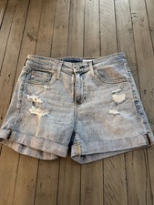 AG Jeans Hailey Ex Boyfriend Roll Up Denim Shorts Blue Distressed Size 25