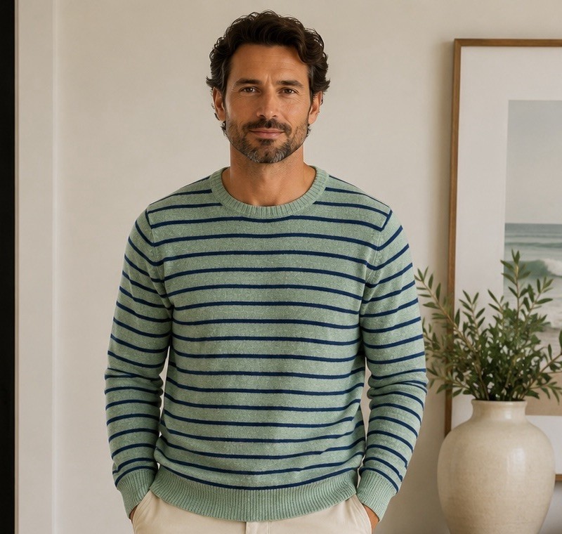 J.Crew Sweater Men’s XL Green Lambswool Blend Crewneck Striped Christmas