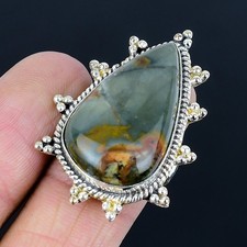 Redefined Picture Jasper Gemstone 925 Sterling Silver Jewelry Ring Size 7.5