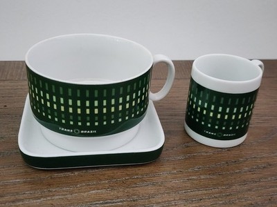 Vintage Trans Brasil Airline Saucer & Cups Set Porcelana Schmidt - Rare