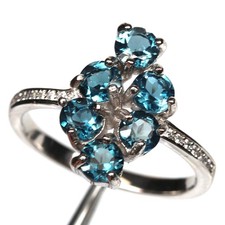 925 Sterling Silver 4 mm. London Blue Topaz  Cubic Zirconia Ring Size 7