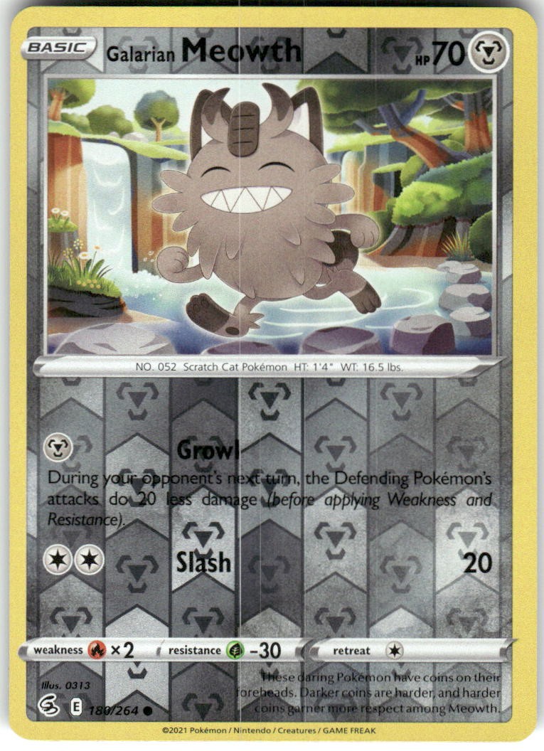 GALARIAN MEOWTH 180/264 COMMON FUSION STRIKE POKEMON REVERSE HOLO NM/M
