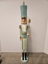 Christmas Nutcracker Tall Slim Baby Blue Sequin Glitter 24"
