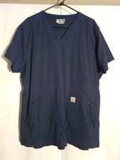 Carhartt-Navy Blue Modern Fit Short Sleeve Scrub Top-4 Pockets-Side Snaps-2XL