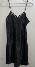 CineStar Vtg LaceLittle Black Dress Med Black Satin And Embroidery Made In USAe