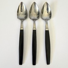 Vintage Black Handle Grapefruit Spoons Set of 3 Stainless Japan MCM 6.25