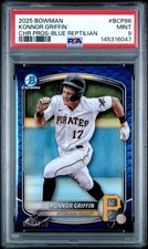 2025 Bowman - Chrome Prospects Konnor Griffin Blue Reptilian Ref /150 PSA MINT 9