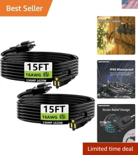 15 ft Indoor Outdoor Extension Cord 2-Pack - Waterproof & Heavy-Duty Power