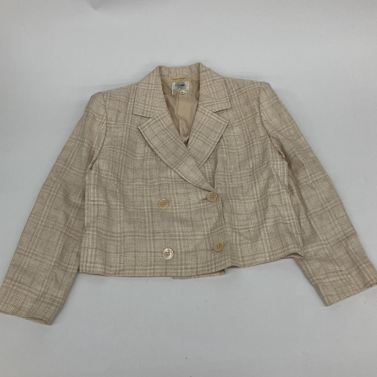 △△ CELINE Linen blend check pattern setup double … - image 2