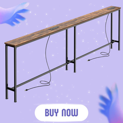 79 Inch Sofa Table Narrow Console Table Storage USB-C Ports Rustic Brown AST001Z