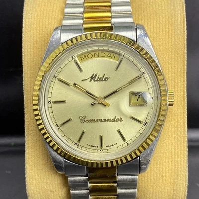 RARE Mido President Commander Automatic 8259 Gold Dial 1970s TwoTone Watch Swiss - Bild 1 von 4