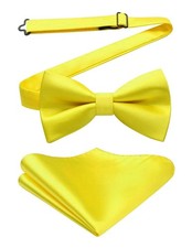 Men's Solid Color Pre-Tie Bow Ties Pocket Square Set Formal Accessories