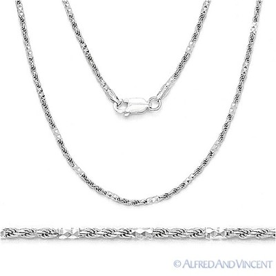 .925 Sterling Silver Rhodium Plated 1.5mm Bead & Twist Rope Chain Link Necklace