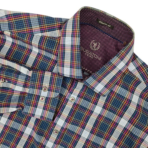 Bugatchi Uomo LARGE Button Down Shirt Mens Classic Fit Plaid Multi-Color Cotton