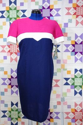 New Vintage Via Sant Andrea Pink Blue Stewardess Office Dress Women Size 14P D15