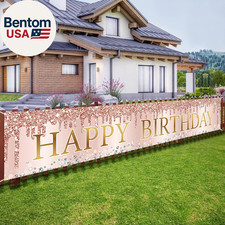 Pink Rose Gold Happy Birthday Banner Decorations,Large Happy Birthday Yard Banne