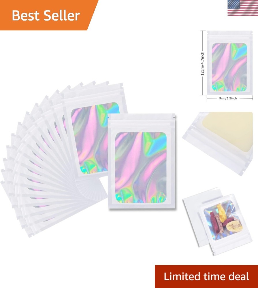 Durable 100-Pack Holographic Mylar Bags 3.5x4.7 Inch for Food Storage & Craft Projects  