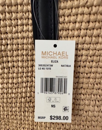 Michael Kors Eliza Large Natural Woven Straw Tote Bag with Pouch - Picture 8 of 8
