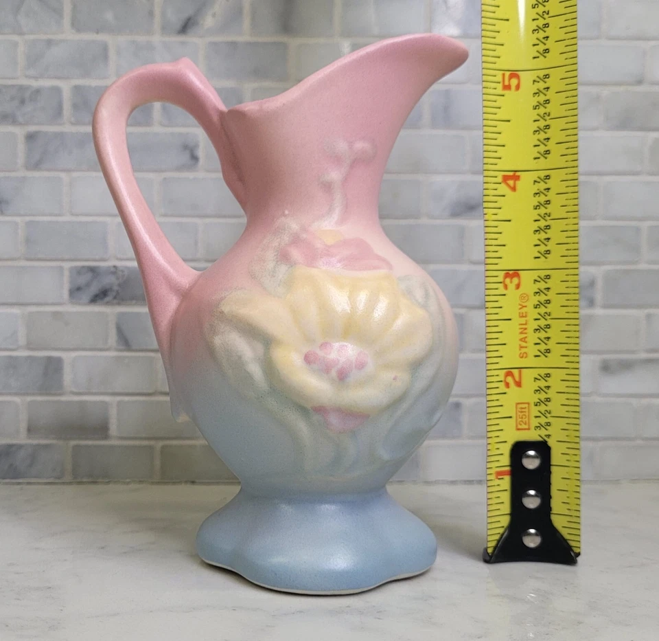 Jarra mate magnolia cerámica artística casco vintage años 40 rosa 5" de alto EE. UU. #14 Foto 3 de 4