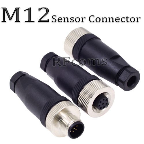 M12 Connector 8 Pins Sensor Adapter Male/Female Straight Waterproof PG7 PG9 Plug - Picture 2 of 7