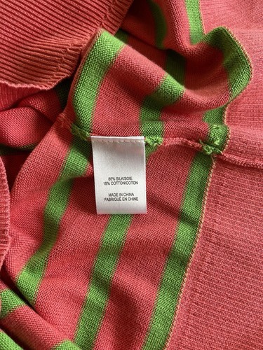 Milly Medium Sweater Preppy Coral Pink Green Stripe Summer Bright Beach Designer - Picture 4 of 8