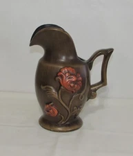 Haeger 8145 Brown Pitcher Vase With Orange Flowers Sticker on the Bottom Nice!