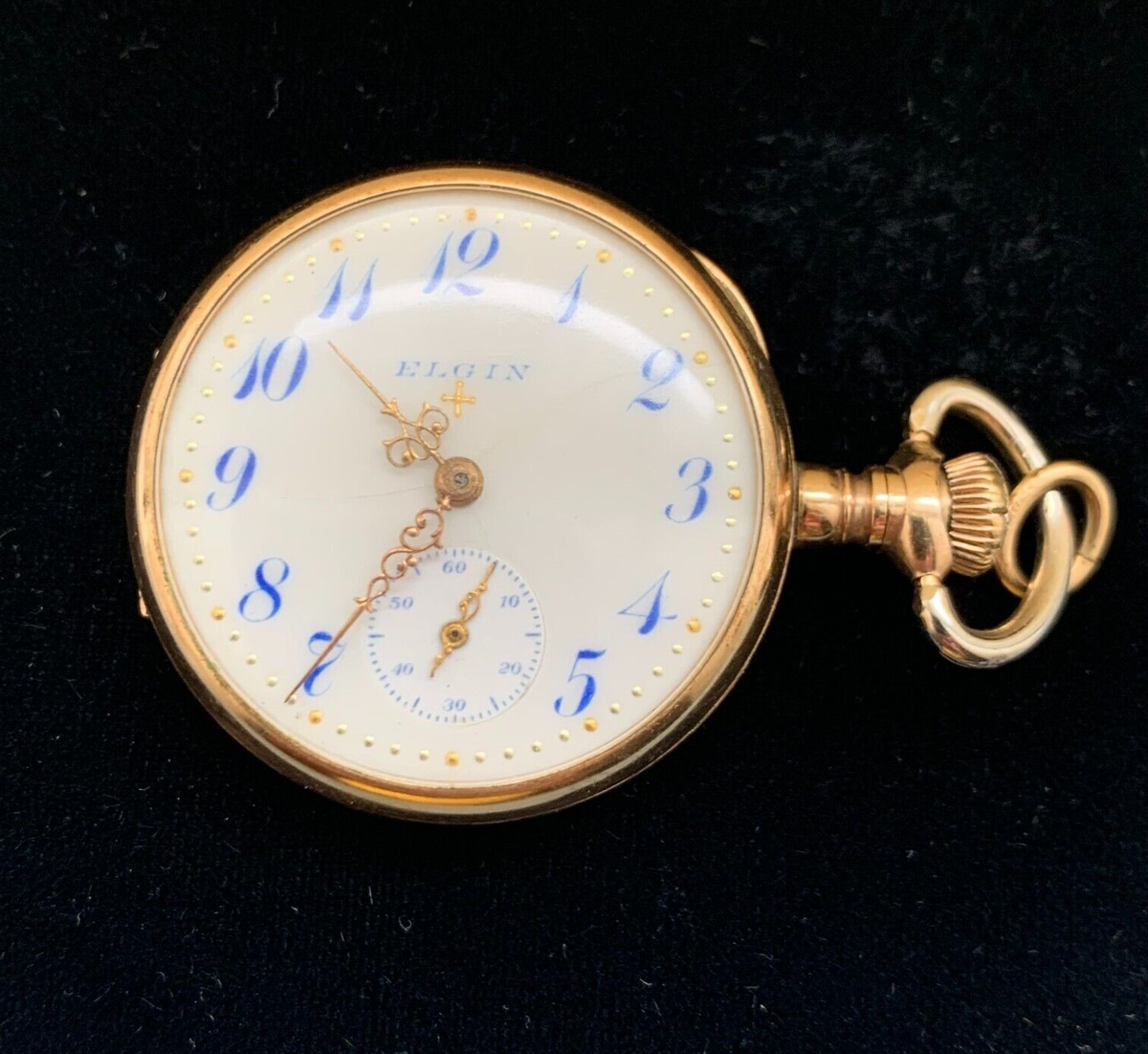 LADIES ANTIQUE GOLD FILLED ELGIN POCKET WATCH INITIALS MONOGRAM MJB