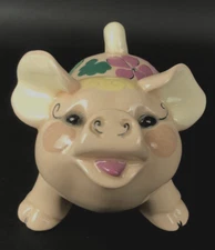 Vintage Kay Finch Pig Piglet Figure California Hand Painted Pink Flowers Ceramic