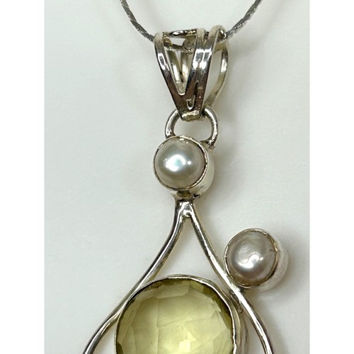 Women’s Pendant Necklace Italy Peridot Pearl S925 Sterling Silver 18” Vintage - Picture 8 of 19