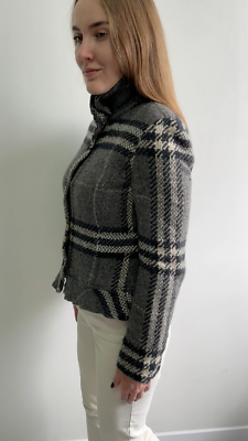 Women's BURBERRY Tweed Wool Pleated Coat Blazer Short Plaid RARE