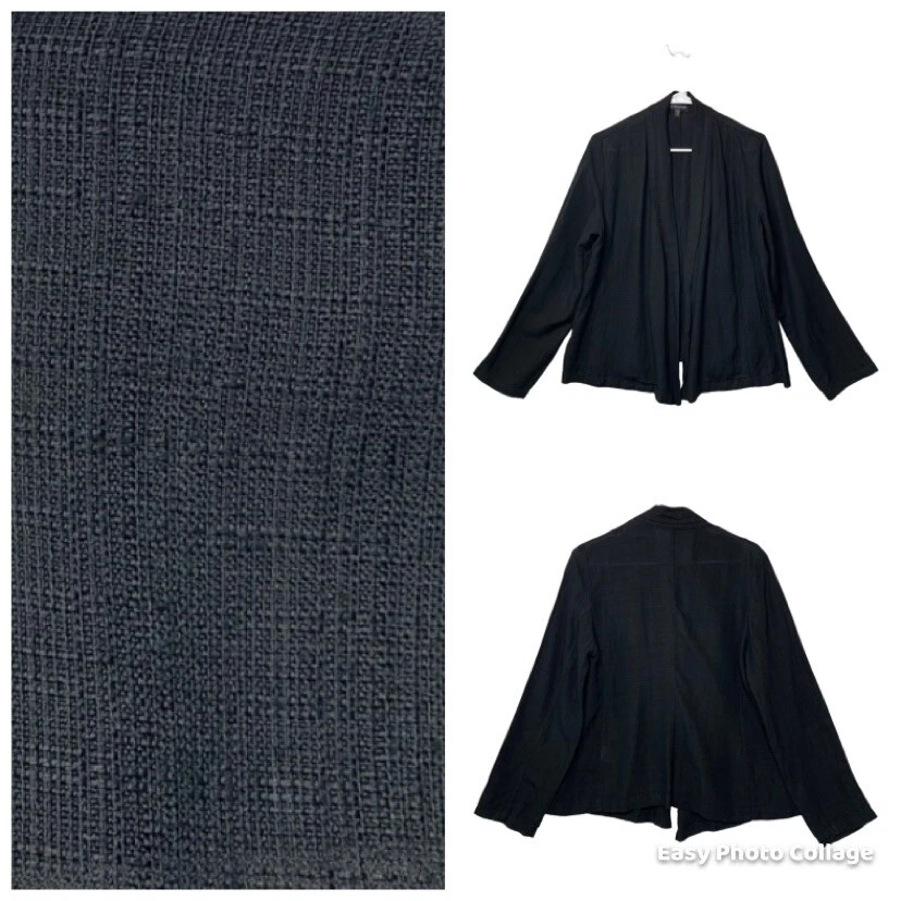 Chaqueta para mujer Eileen Fisher mezcla de lino frente abierto pequeña mediana negra Lagenlook Foto 2 de 4