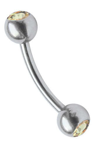 Brust Intim Piercing Banane Curved Barbell 1,6mm mit 4mm Zirkonia Kugeln Stahl - Bild 1 von 14