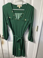 Michael Kors Geometric Green & Black Belted Dress Gold Accent Womens Size Small