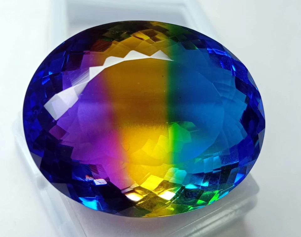 Piedra preciosa suelta bicolor 86-88 quilates corte ovalado turmalina natural certificada KH443 Foto 2 de 4