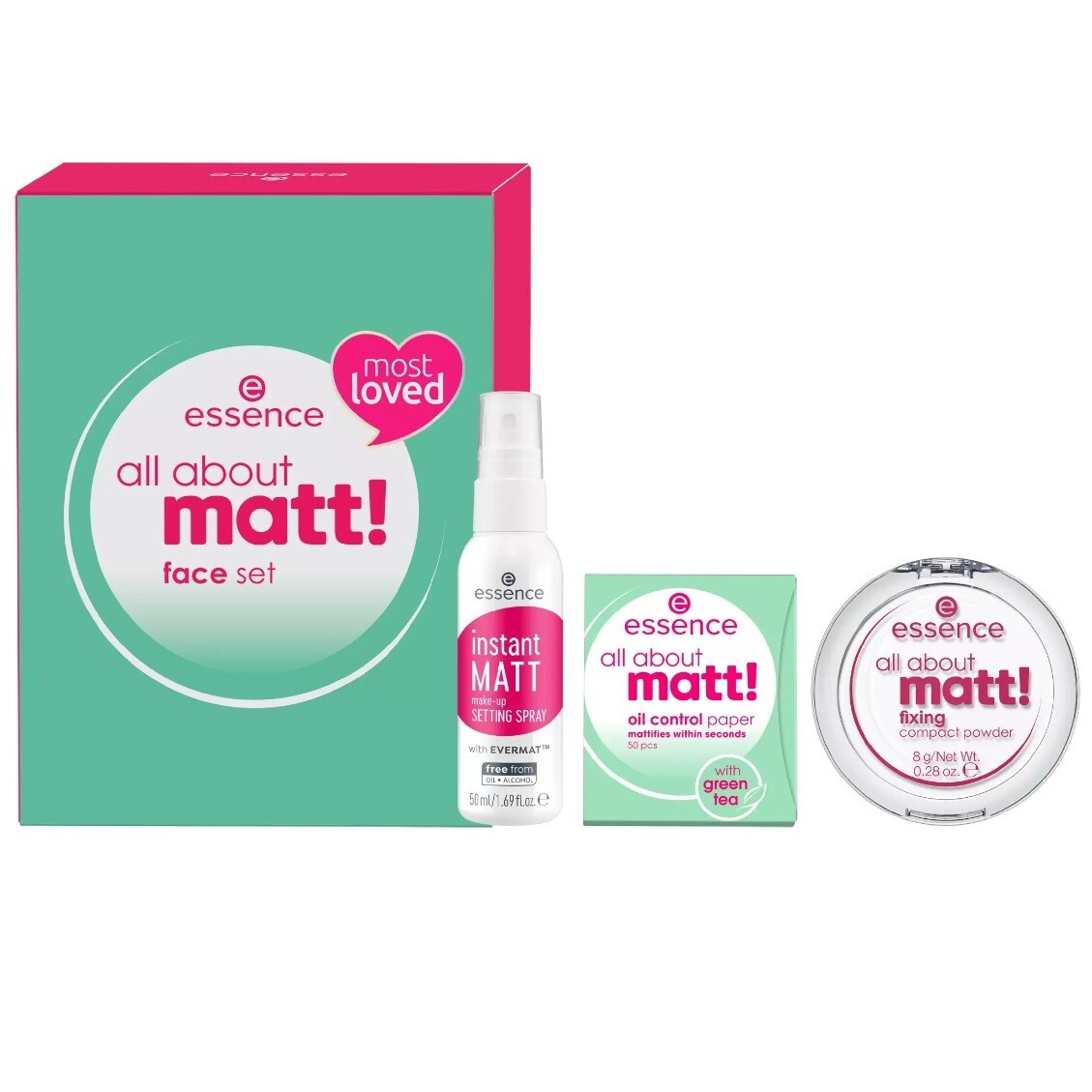 Essence All About Opaco Viso Set - Polvere,Controllo Olio Carta,Montatura Spray