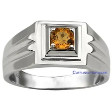 Natural Citrine Gemstone with 925 Sterling Silver Ring For Men's #450