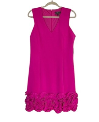 NWT Donna Ricco Fuchsia Ruffle Hem Barbie Core Sheath Dress Size 12