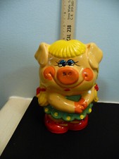 GIRL PIGGY BANK Enesco VINTAGE MCM Ceramic Made in Taiwan Bright Colorful