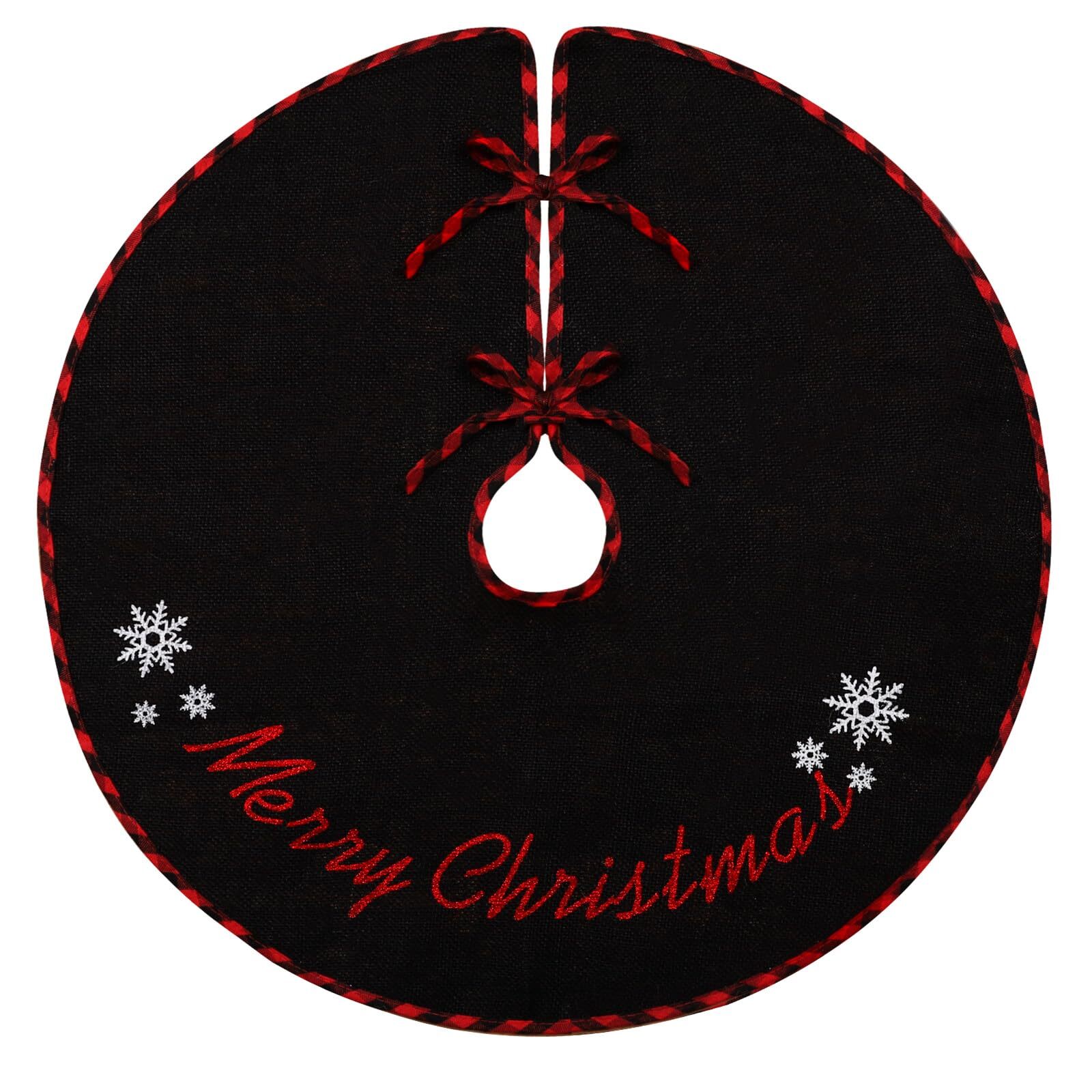 Black Christmas Tree Skirt 30 Inch Small Merry Christmas Burlap Tree Skirt wi...