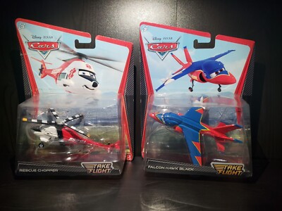 Disney Pixar Cars Take Flight Falcon Hawk Black Rescue Chopper Lot Of 2