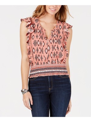 AMERICAN RAG Womens Orange Crochet Trim Flutter Sleeve Blouse XXS
