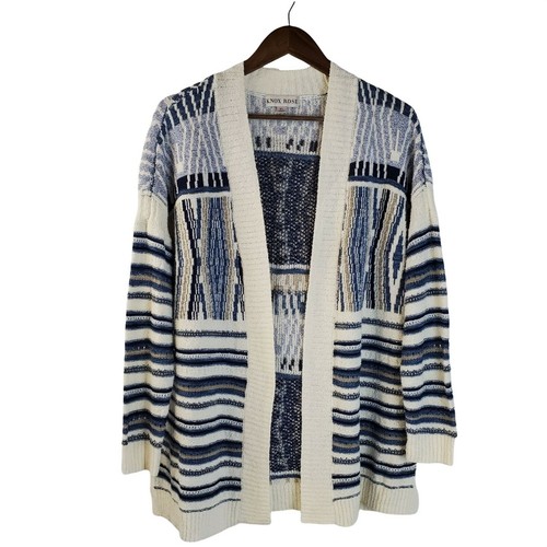 XL Striped Knit Cardigan Sweater Cream 