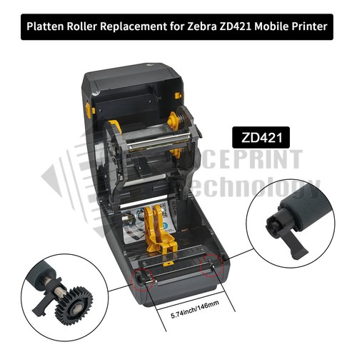P1112640-216 Transfer Platen Roller for Zebra ZD421T Thermal Printer with Gear - Picture 7 of 10
