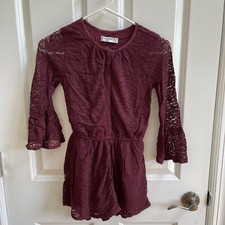 Abercrombie Kids Shorts Romper jumpsuit Burgundy Lace Sz 9/10 Gorgeous