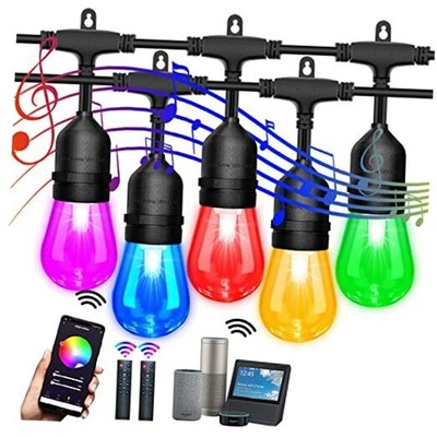 96ft Multi Color Outdoor String Lights, Music Sync, WiFi App+Remote 2-Pack