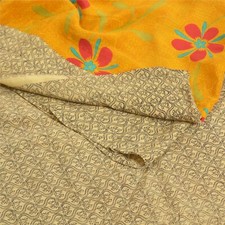 Sanskriti Vintage Saree Mustard Pure Crepe Silk Floral Printed Sari 5 Yd Fabric