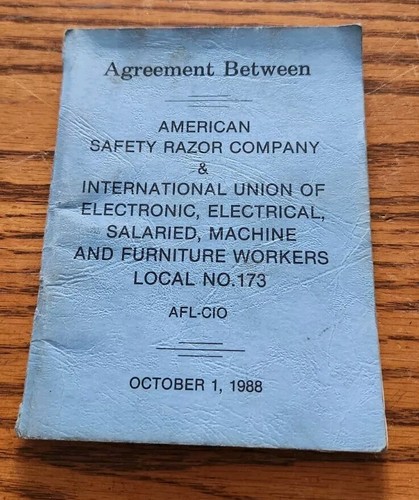 1988 Agreement Booklet American Safety Razor International Electric Radio Union
