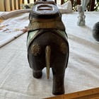 Antique Vintage Indian Hand Carved Wood Stone &Metal Inlay Brass Copper Elephant — photo 3